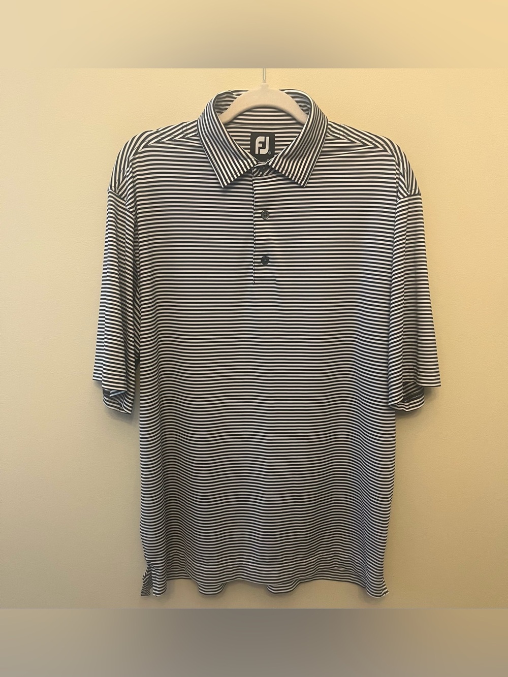 FootJoy Short Sleeve Golf Polo Navy White Stripe Men's Size Large